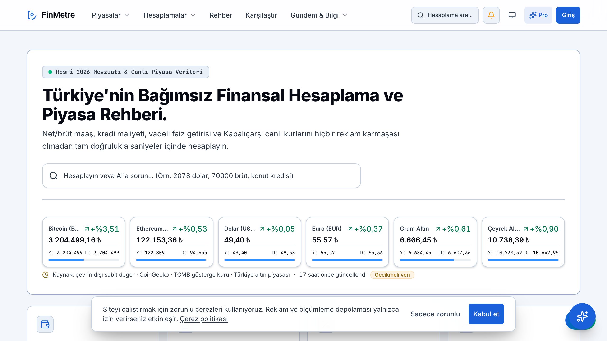 FinMetre — Fintech · Hesaplama Platformu